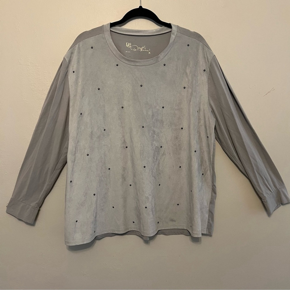 DG2 by Diane Gilman Tops - DG2 Grunge Goth Slouchy Oversized‎ Retro Studded Faux Suede Blouse Top XL